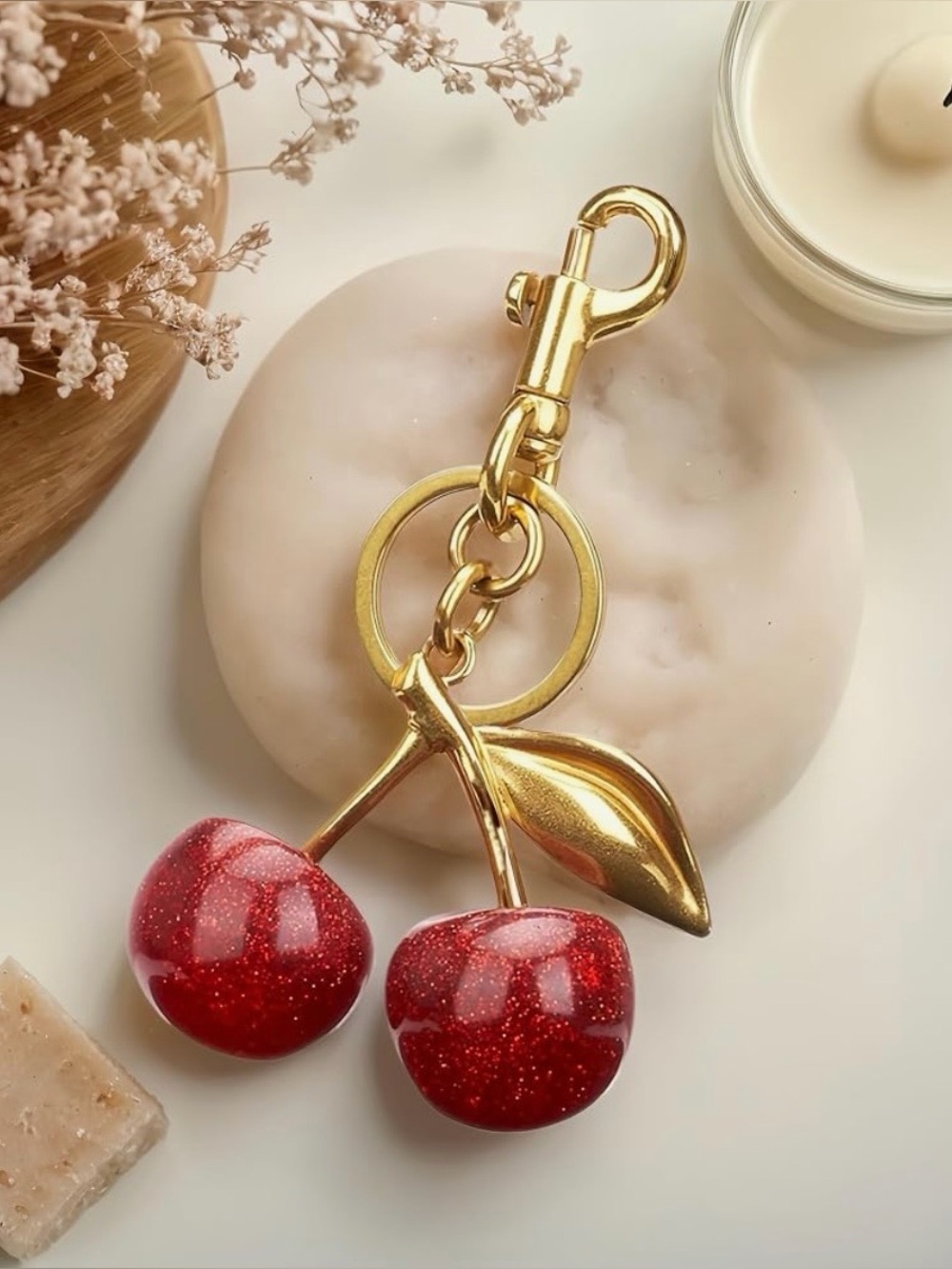 Cherry Bag Charm and/or Keychain- New - Picture 2 of 5